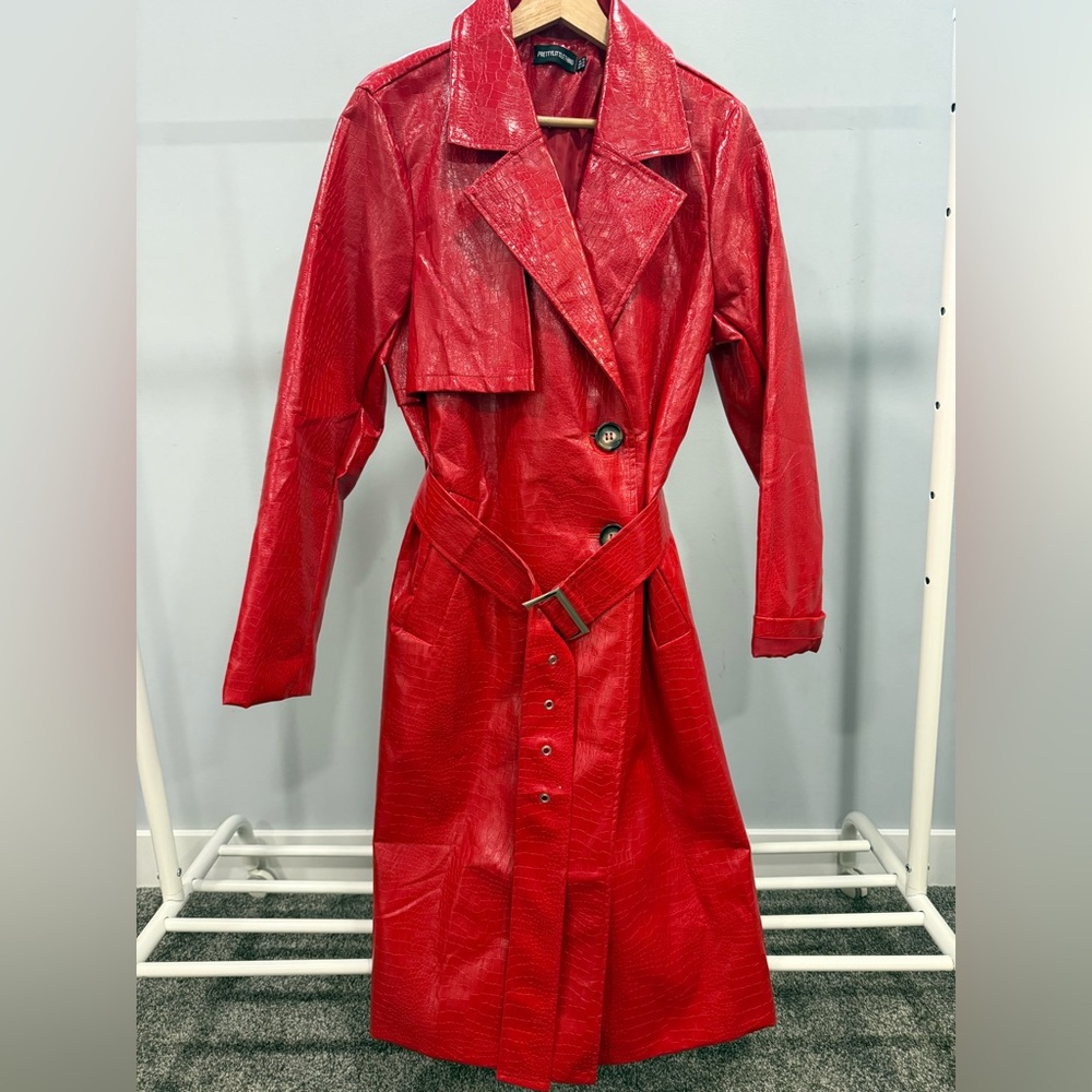 PrettyLittleThing Vibrant Red Trench Coat